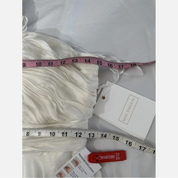 NWT $398‎ Mac Duggal [ 0 ] Rosette One Shoulder Tea Length Dress White - Picture 14 of 15